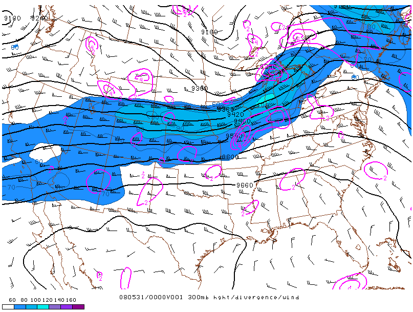 Location of the jet on 31 may 2008 at 00:00 UTC